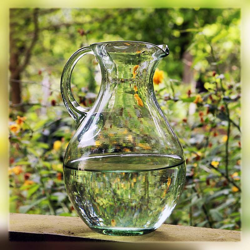 Weinkrug Thüringer Waldglas grün 1700ml Wasserkanne Gefäß mit Henkel Handmade