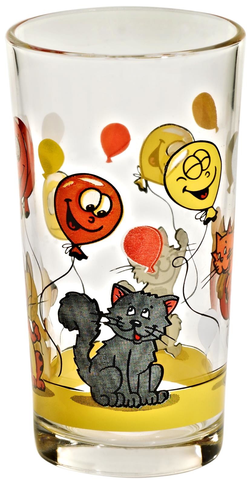 Limoglas Saftglas Trinkbecher Tier-Motiv Katze/Ballon 4er-Set 250ml