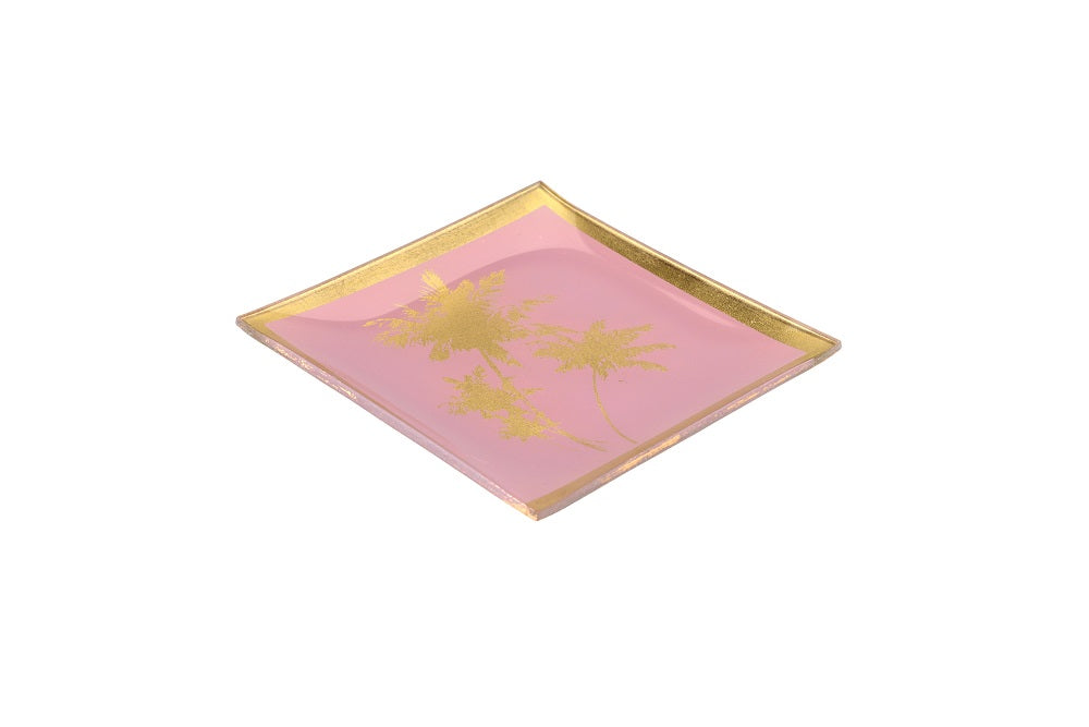 Glasteller Goldrand Palmen rosa Tropical 10x10cm