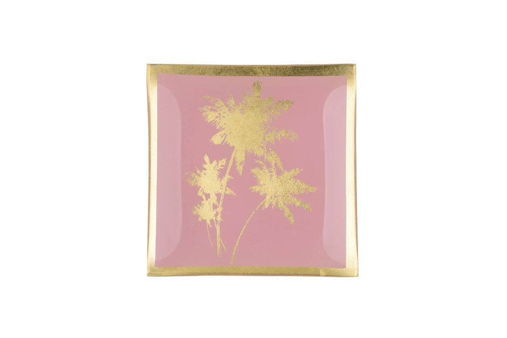 Glasteller Goldrand Palmen rosa Tropical 10x10cm