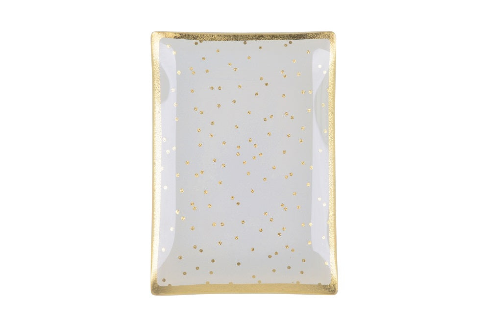 Glasteller Goldrand Goldene Punkte Dots weiß14x10cm