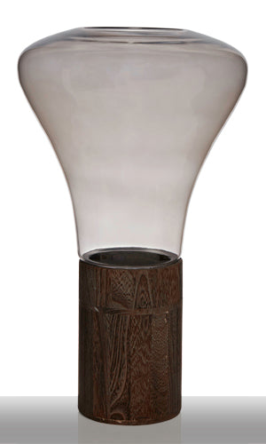 Glasvase Balonvase Dekoration mit Holzfuß H 50 cm
