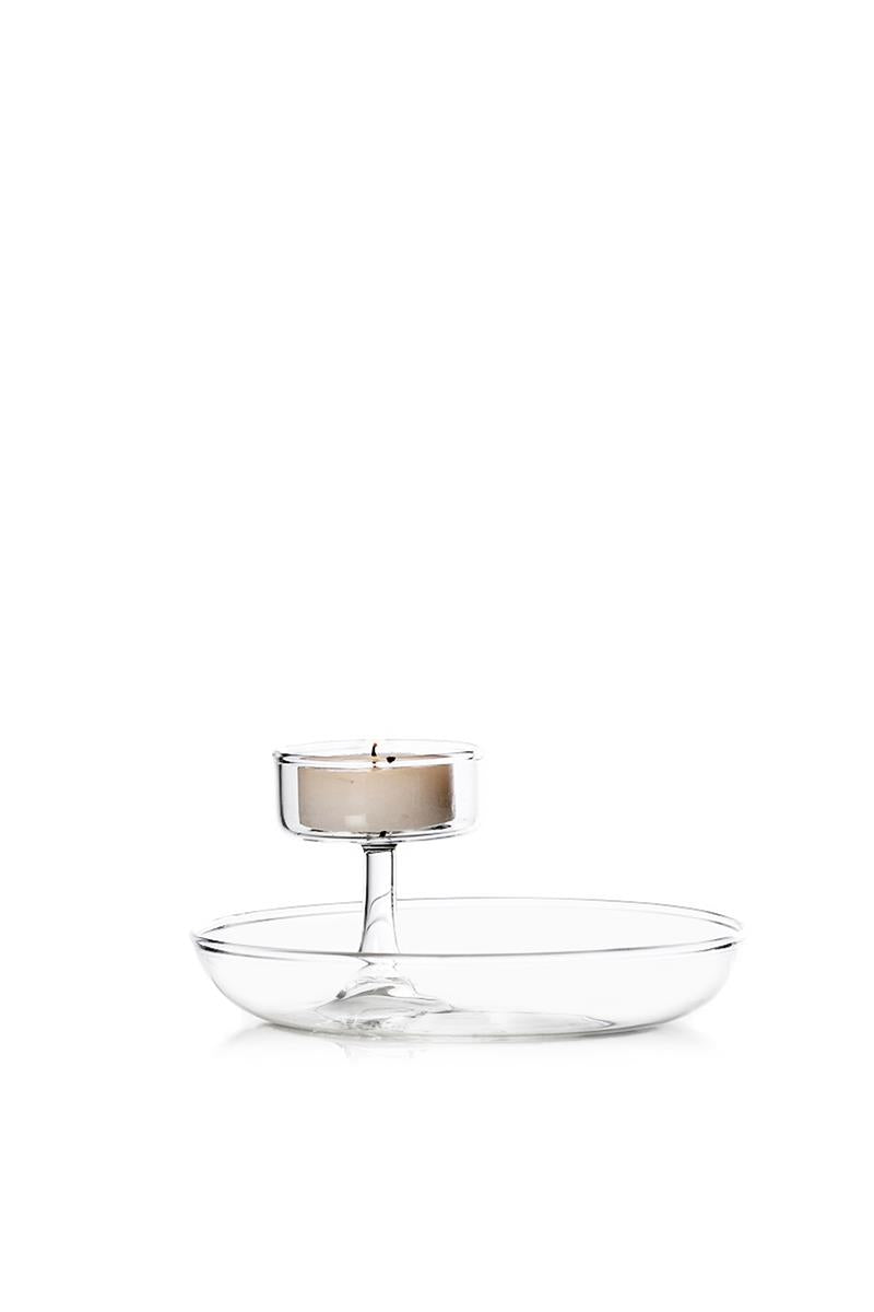 Teelichhalter  Windlicht-Halter mit Schale Design Mist-o oval ca. 11cm Kristallglas Transparent