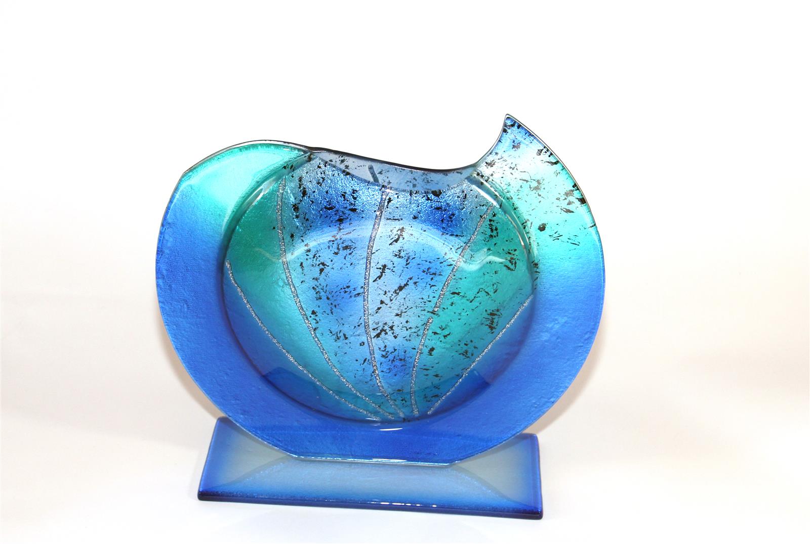Glasvase Designelement Tischvase Fusing Glas rund blau 27cm Handmade Maritim