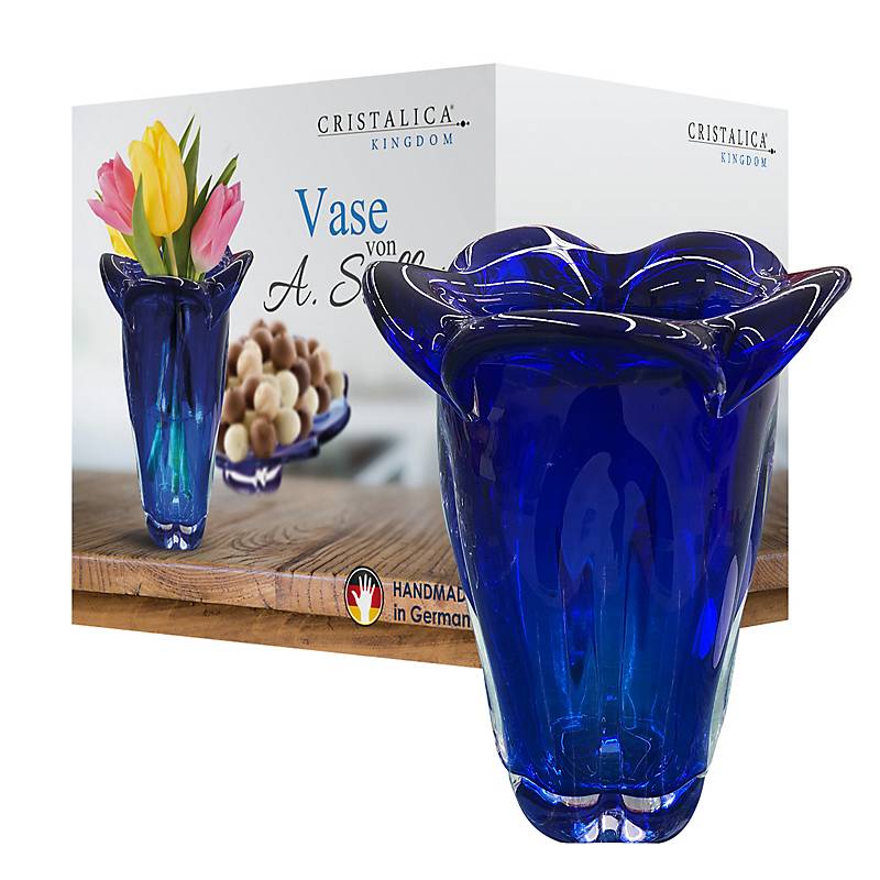 Blütenvase blau "A. Stiller" mit Verpackung