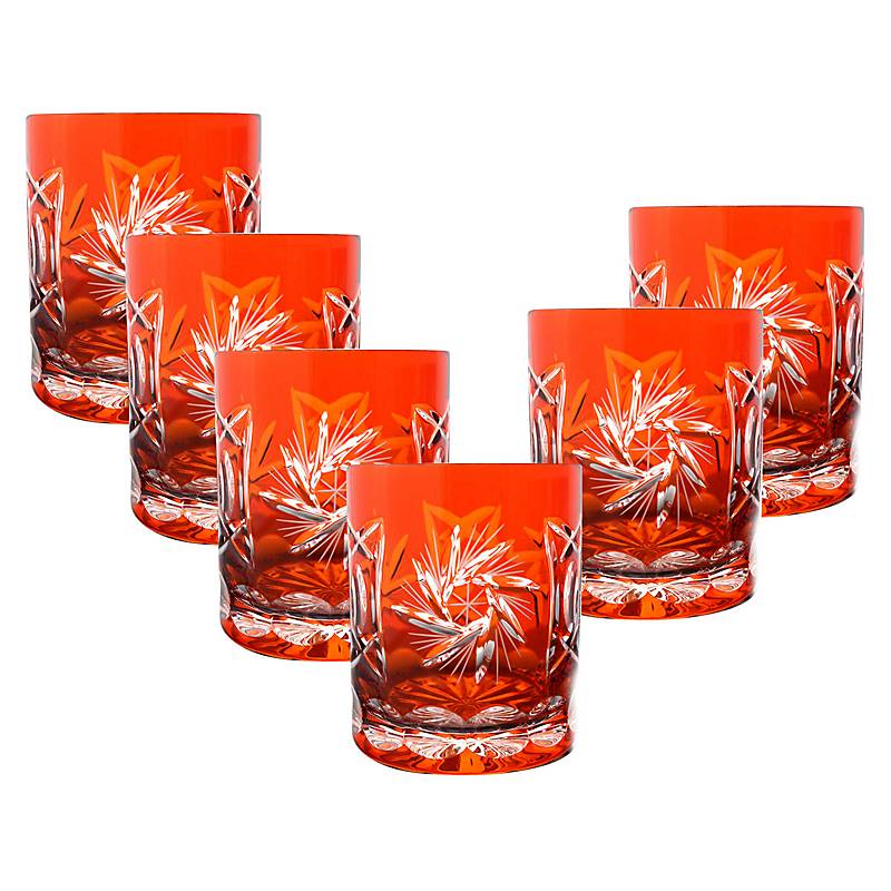 Whiskyglas orange Schleuderstern 6er Set (280ml)