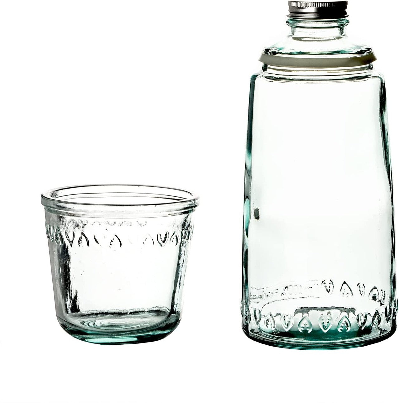 Glasflasche Wasserkaraffe mit Becher Naturel Water 1L Recycling-Glas