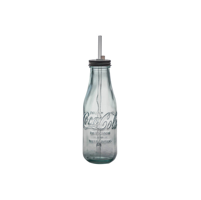 Glas mit Trinkhalm Cola 550 ml Limonade Becher Retro Recycling-Glas