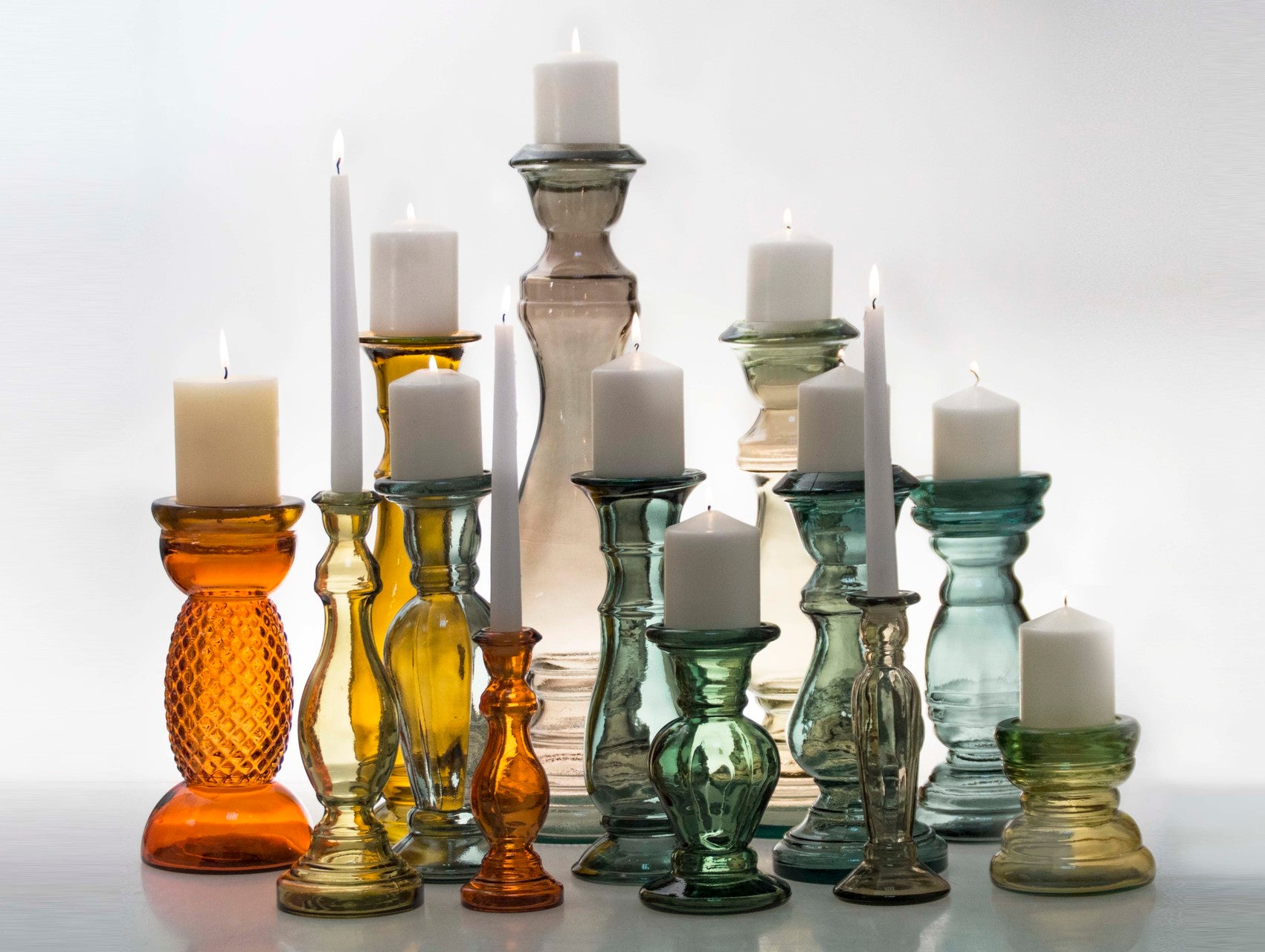 Kerzenständer 40cm Stumpenkerzen Leuchter  Recycling-Glas