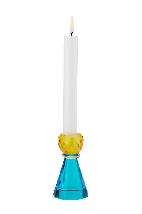 Kerzenhalter Sari Kristallglas 11,5cm Konus gelb/blau